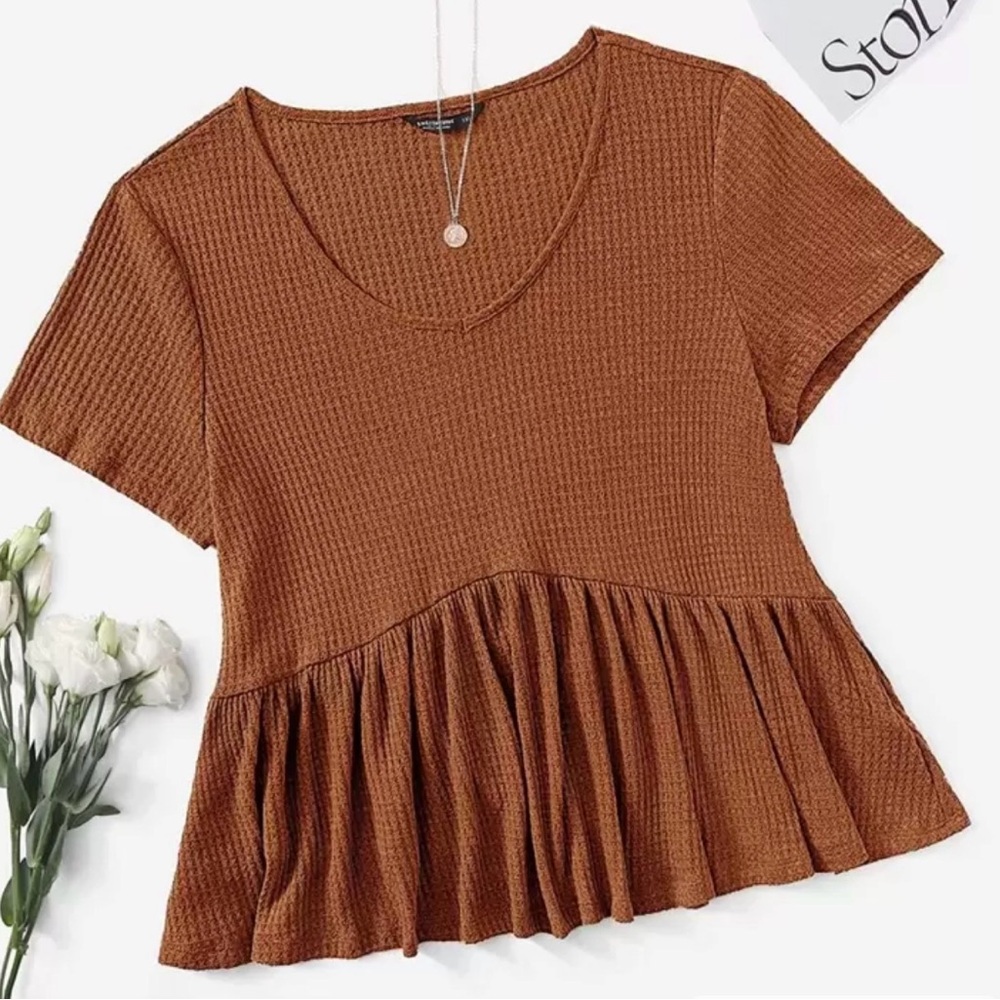 SHEIN Orange Short Sleeve Peplum Top